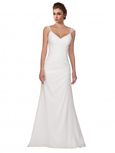 Shop V-Neck Sheath Chiffon Wedding Dress with Straps