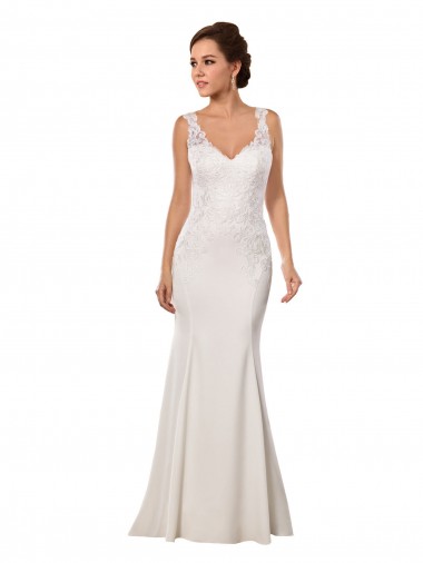 Shop V-Neck Mermaid Crepe Wedding Dress with Lace Bodice