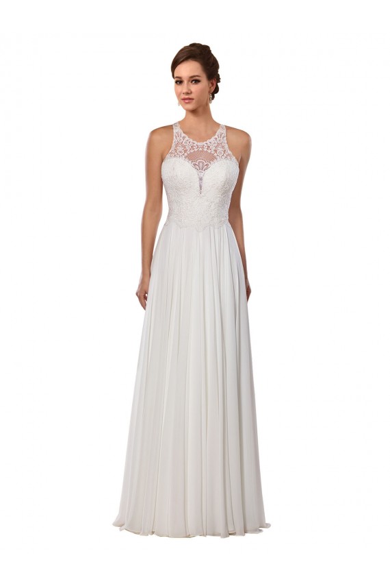 Shop Illusion Neck A-Line Lace and Chiffon Beach Wedding Dress