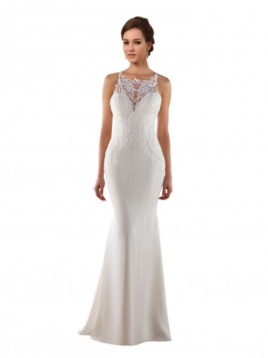 Shop Modern High Neck Sheath Wedding Dress with Lace Bodice