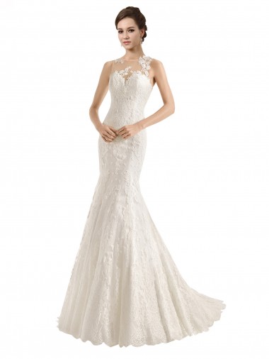 Shop Illusion Neck Mermaid All Over Lace Wedding Dress