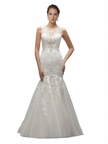 Shop Illusion High Neck Mermaid Lace Wedding Dress