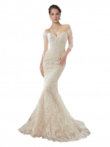 Shop Long Sleeves Off the Shoulder Trumpet Lace Wedding Dress