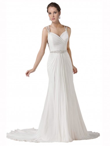 Shop Sweetheart Sheath Chiffon Beach Wedding Dress with Beaded Belts