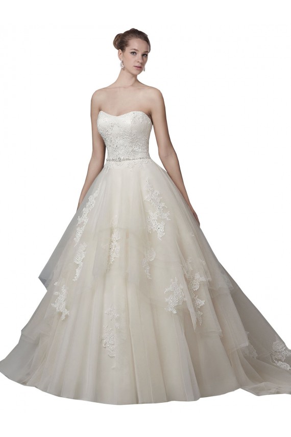 Shop Strapless Ball Gown Tulle Wedding Dress with Lace Appliques