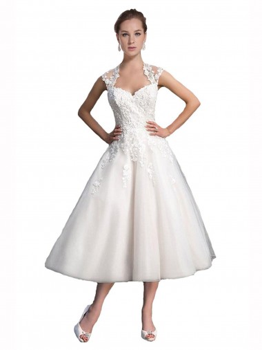 Shop A-Line Short Tea Length Sweetheart Tulle Lace Beach Wedding Dress