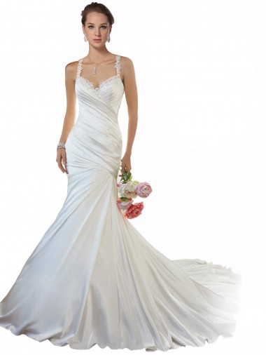 Shop Sweetheart Mermaid Satin Beach Wedding Dress with Illusion Lace Back