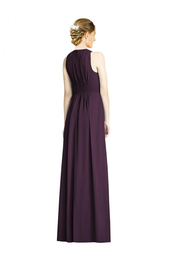 Shop Long Chiffon V-Neck Bridesmaid Dress with Shirred Bodice