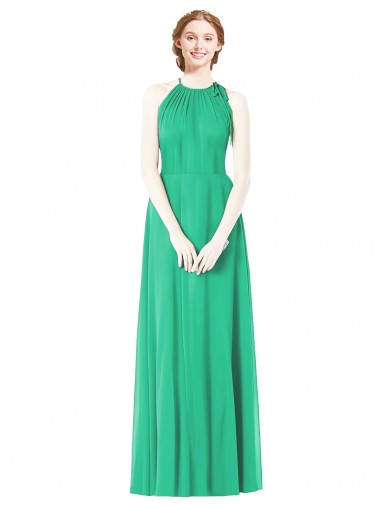 Shop Halter Neckline Long Chiffon Bridesmaid Dress with Side Bow