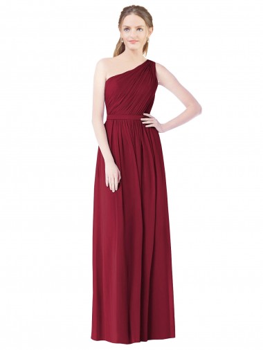 Shop One Shoulder Full Length Long Chiffon Bridesmaid Dress.