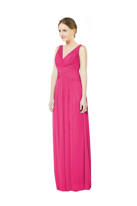 Shop Sleeveless V-Neck Long Chiffon Bridesmaid Dress with V-Back