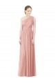 Shop One Shoulder Long Chiffon Bridesmaid Dress with Shirred Waistband