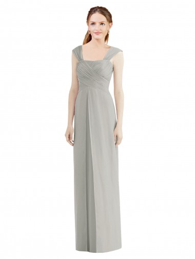 Shop Full Length Lux Chiffon Dress with Draped Bodice And Shirred Straps