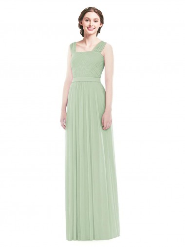 Shop Sleeveless Chiffon Long Bridesmaid Dress with Shoulder Straps