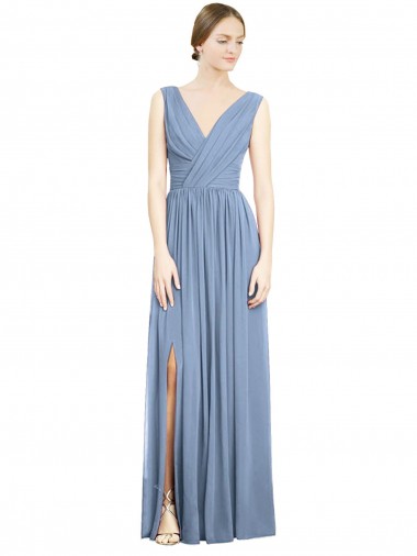 Shop Sleeveless Draped Chiffon Maxi Bridesmaid Dress with Front Slit