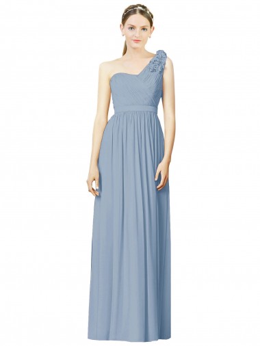 Shop Flower Shoulder Draped One Shoulder Chiffon Bridesmaid Dress