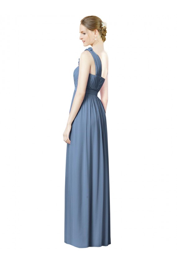 Shop Flower Shoulder Draped One Shoulder Chiffon Bridesmaid Dress