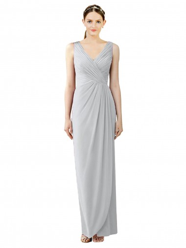 Shop Draped Sleeveless Long Chiffon V-Neck Bridesmaid Dress