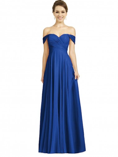 Shop Off the Shoulder Draped Chiffon Maxi Bridesmaid Dress