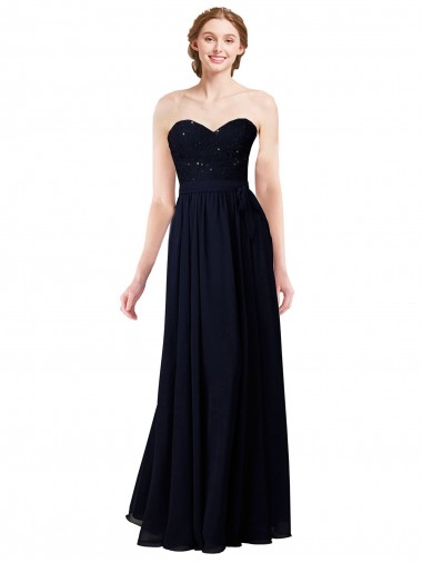 Shop Strapless Chiffon Bridesmaids Dress with a Beaded Lace Sweetheart Bodice