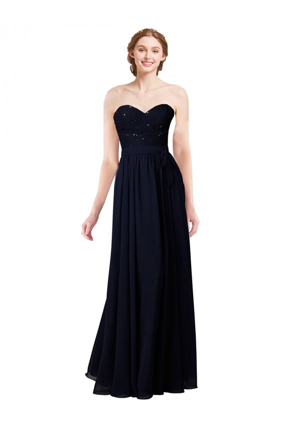 Shop Strapless Chiffon Bridesmaids Dress with a Beaded Lace Sweetheart Bodice