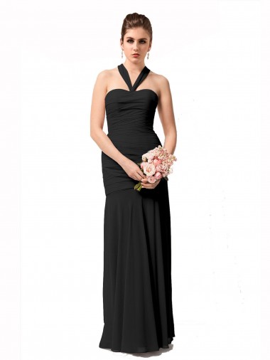 Shop Long Halter Chiffon Bridesmaid Dress with Dropped Waist