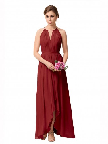 Shop High Low Long Halter Keyhole Chiffon Bridesmaid Dress