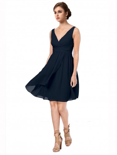 Shop Short Knee Length Criss Cross Draped Chiffon Cocktail Bridesmaid Dress