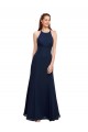 Shop High Halter Fit and Flare Long Chiffon Bridesmaid Dress / Prom Dress with Criss Cross Low Back