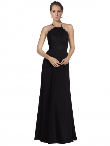 Shop Lace Halter Neckline Chiffon A-Line Bridesmaid Dress with Sheer Back