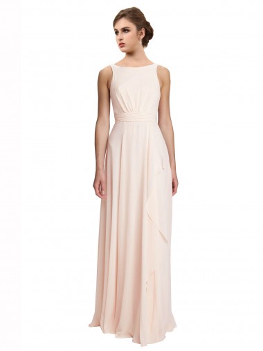 Shop High Neck Chiffon Bridesmaid Dress with Deep V-Back and Cascading Skirt