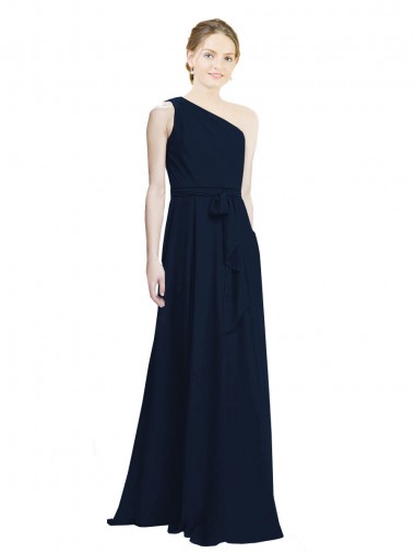 Shop Long Chiffon Bridesmaid Dress with One Shoulder Neckline And Belt