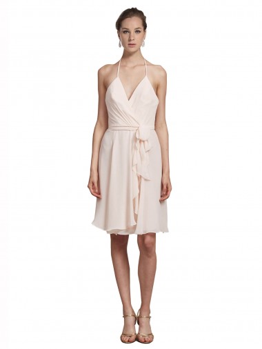 Shop Short Knee Length Wrap Chiffon Halter Bridesmaids Dress