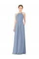 Shop Fitted Long High Halter Neck Chiffon Bridesmaid Dress with Keyhole Back