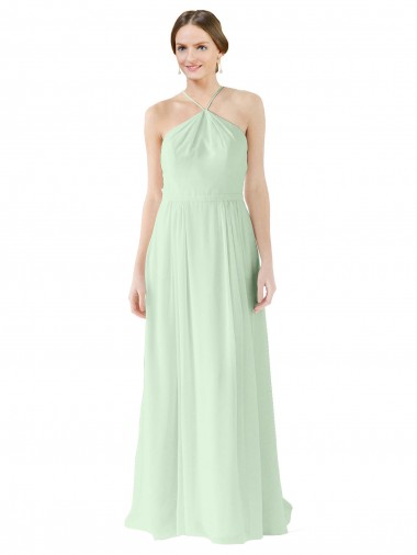 Shop Front halter Neckline and Deep Back Long Chiffon Bridesmaid Dress