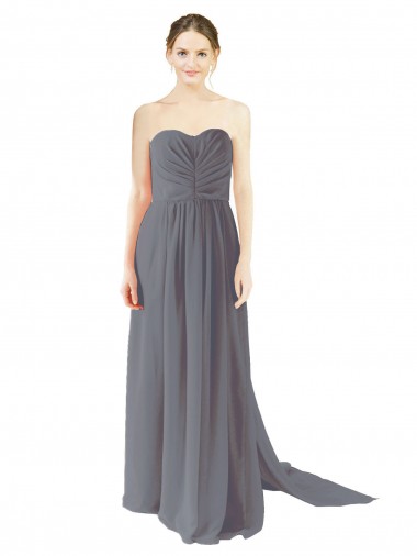 Shop Long Chiffon Bridesmaid Dress with Sweetheart Neckline and Flowing Back