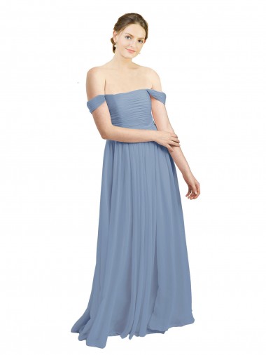 Shop Long Floor Length Chiffon Bridesmaid Dress with Fluttering Off the Shoulder Straps