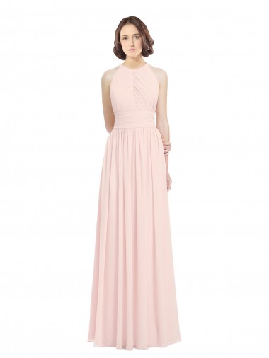 Shop Sleeveless Chiffon High Neck Bridesmaid Dress with Diagonal Pleats