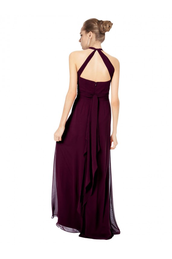 Shop Keyhole Back Long Chiffon Halter Dress with Halter Straps Cross Neck