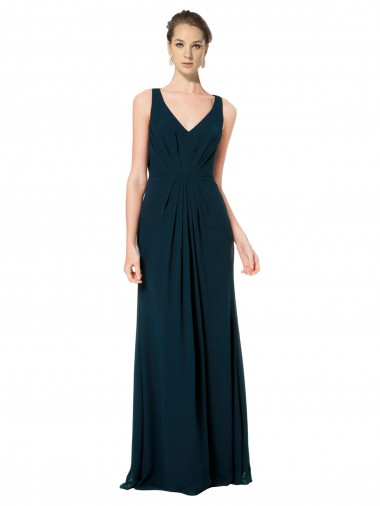 Shop Long Chiffon V-Neck Sleeveless Bridesmaid Dress with Large Keyhole Back