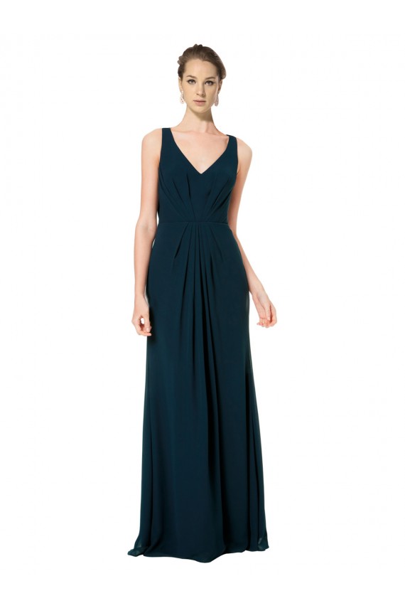 Shop Long Chiffon V-Neck Sleeveless Bridesmaid Dress with Large Keyhole Back