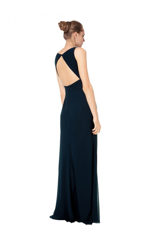 Shop Long Chiffon V-Neck Sleeveless Bridesmaid Dress with Large Keyhole Back