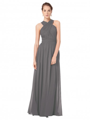 Shop Long Chiffon Halter Bridesmaid Dress Keyhole Back