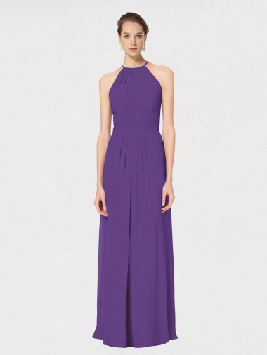 Shop Long Chiffon Spaghetti Strap Halter Bridesmaid Dress