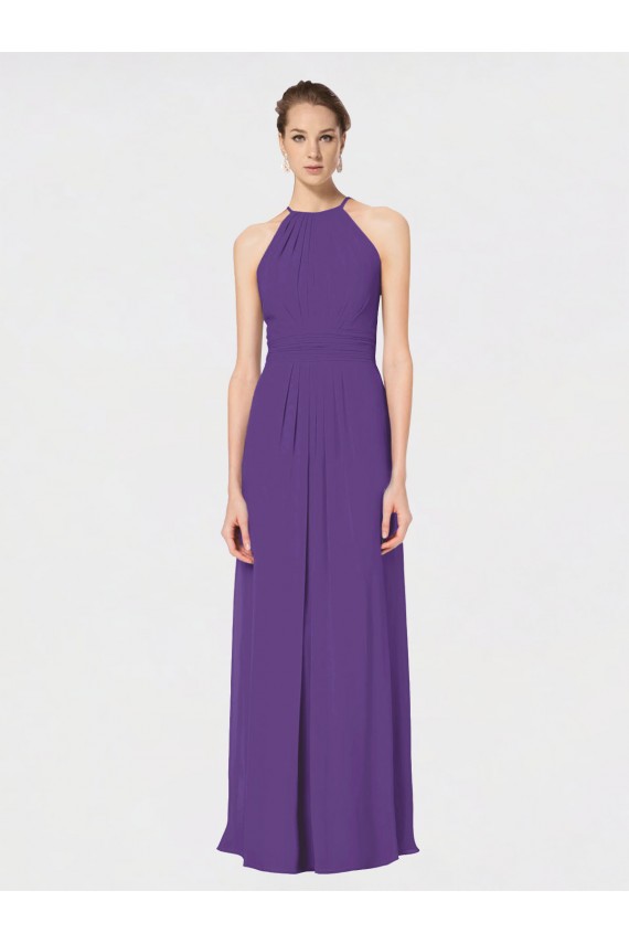 Shop Long Chiffon Spaghetti Strap Halter Bridesmaid Dress