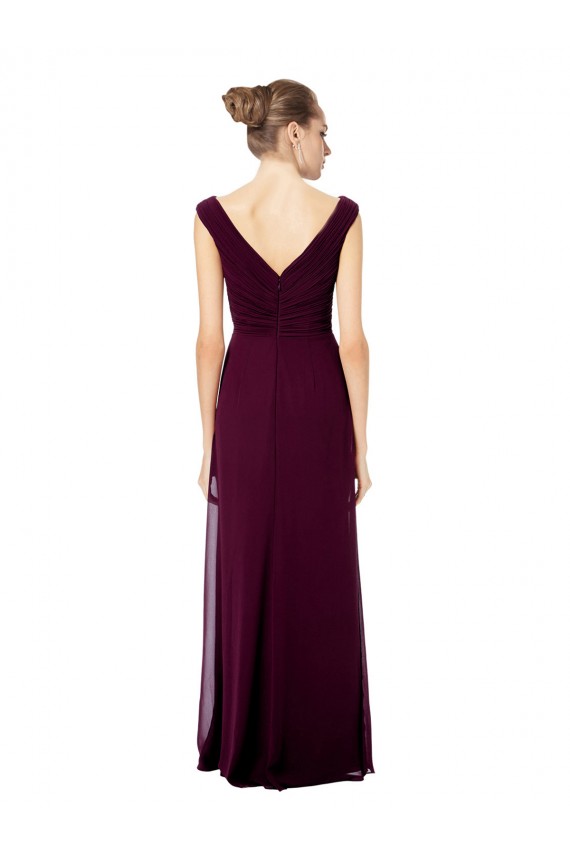 Shop Long Chiffon Strapless Bridesmaid Dress with Wide Front and Back V-Neckline