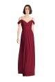 Shop Off the Shoulder Long Chiffon Bridesmaid Dress with Pleated Sleeves