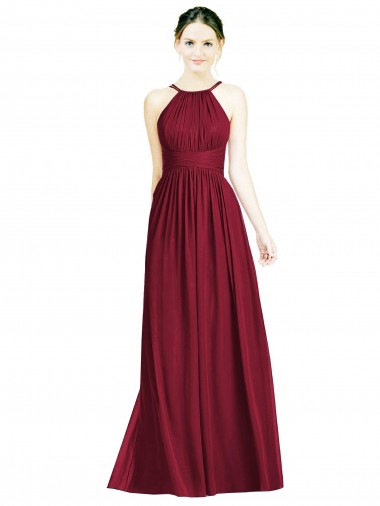 Shop Halter Neck Open Back Draped Chiffon Bridesmaid Dress