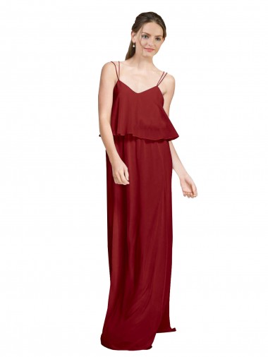 Shop Long Chiffon Bridesmaid Dress with Slim Straps and Open Back