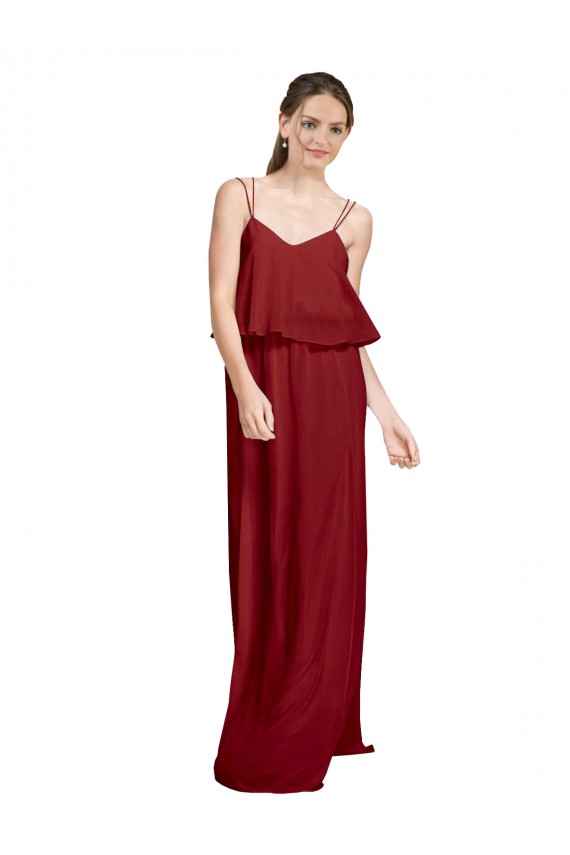 Shop Long Chiffon Bridesmaid Dress with Slim Straps and Open Back